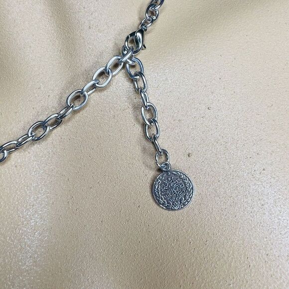 Lucky & Blessed Bohemian Floral Blue Silver Coin Layered Dangle Bib Necklace L&B - Picture 8 of 16